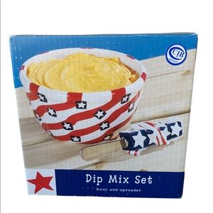 Sonoma Home Goods Patriotic Flag Ceramic Dip Bowl With Spreader Set 4th of July.